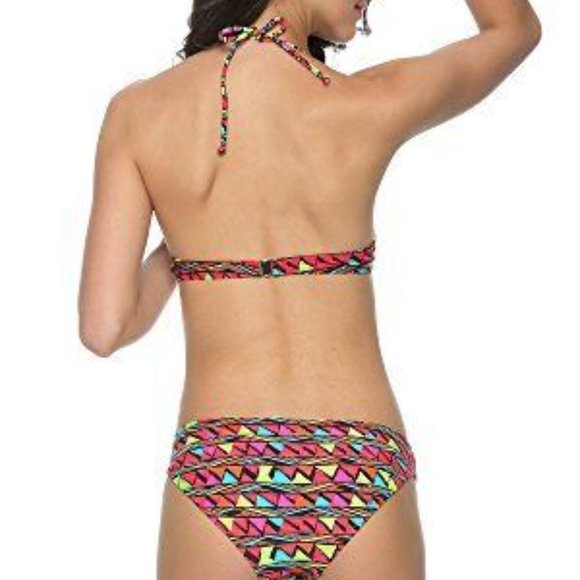 NWT Figrace L Retro Mosaic Triangle Print Bikini Top + Bottom Set + Swim Bag - Picture 2 of 13